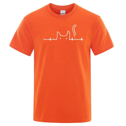 Orange Casual Men's T-Shirts Cat Cute Printed Summer Cotton O-Neck Short Sleeve Top Tee T-shirts - TrendyPet's Zone