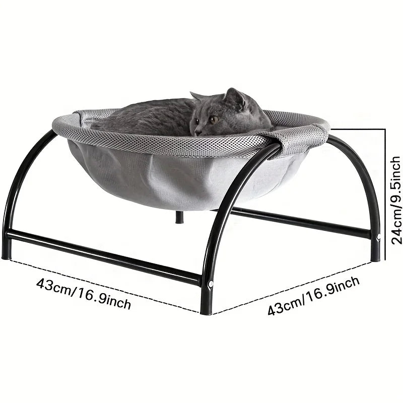 Gray TrendyPet's Zone cat bed hammock with breathable fabric, washable, detachable, and easy to assemble for indoor and outdoor use.