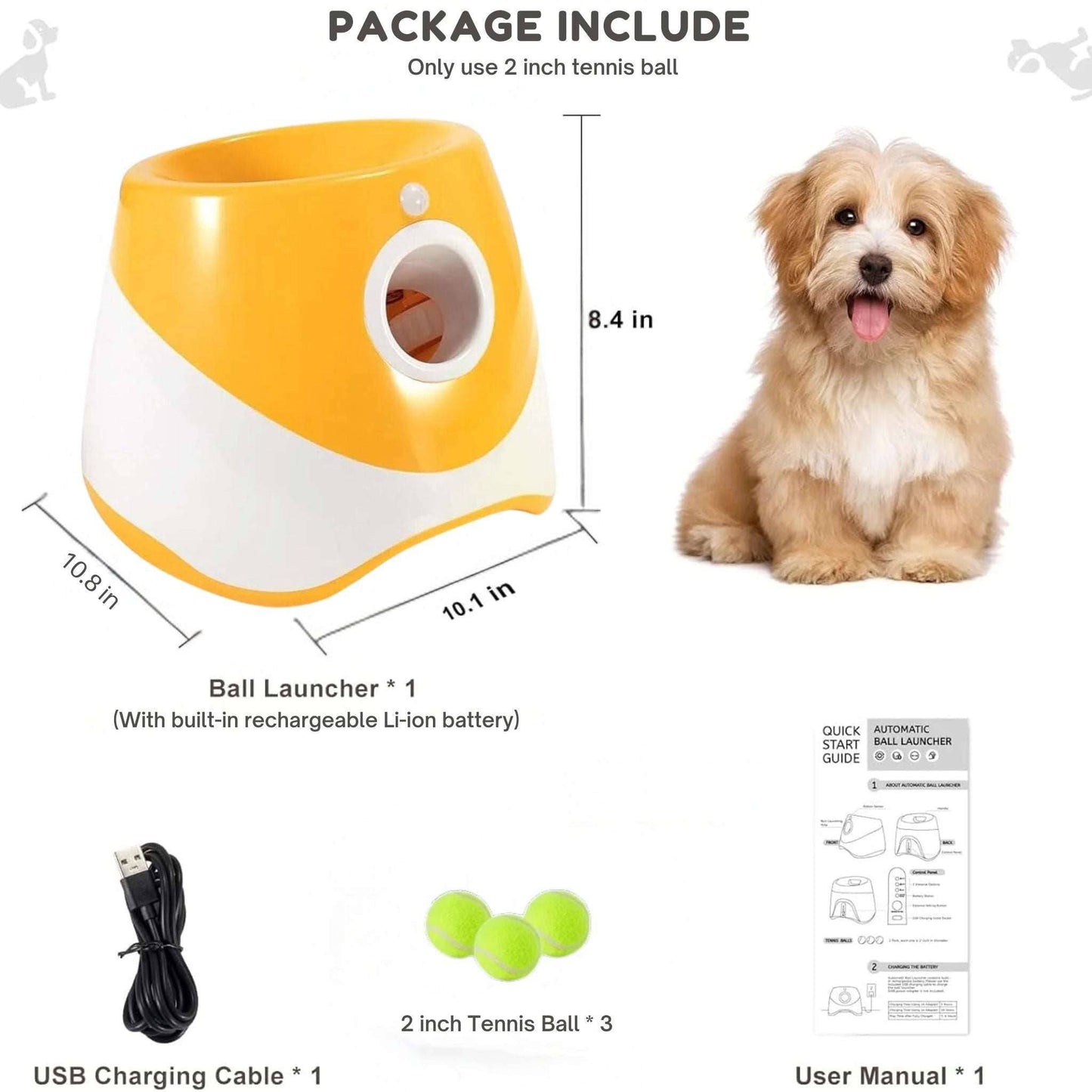 Orange Dog Tennis Launcher Automatic Pet Puppy Chase Toy Mini Tennis Throwing Pinball Machine Fun Interactive Throw Rechargeable Catapult - TrendyPet's Zone