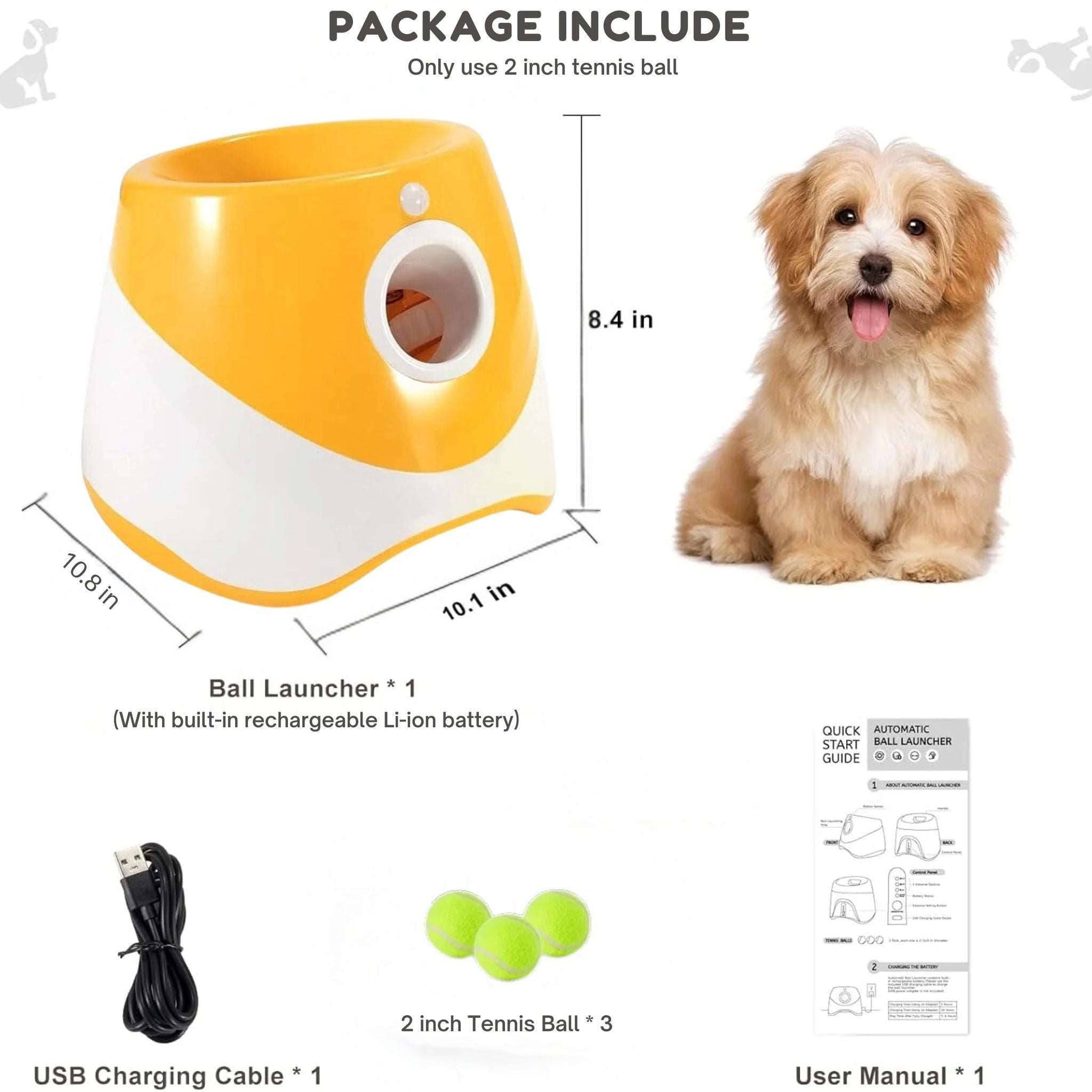 Orange Dog Tennis Launcher Automatic Pet Puppy Chase Toy Mini Tennis Throwing Pinball Machine Fun Interactive Throw Rechargeable Catapult - TrendyPet's Zone