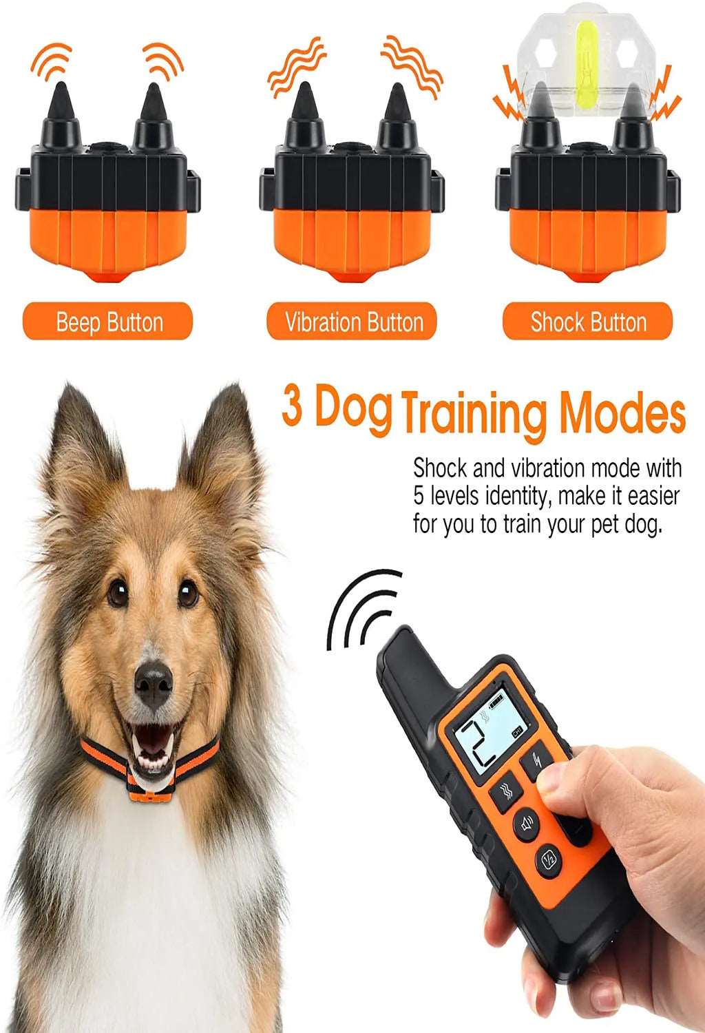 Orange Dog Training Collar 500m Control Trainer Device Vibration / Electrostatic pulse / Warning Stop Bark Deterrents - TrendyPet's Zone
