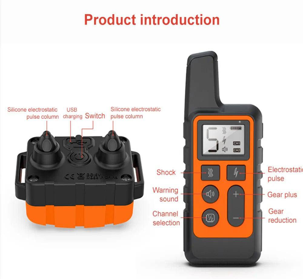 Orange Dog Training Collar 500m Control Trainer Device Vibration / Electrostatic pulse / Warning Stop Bark Deterrents - TrendyPet's Zone