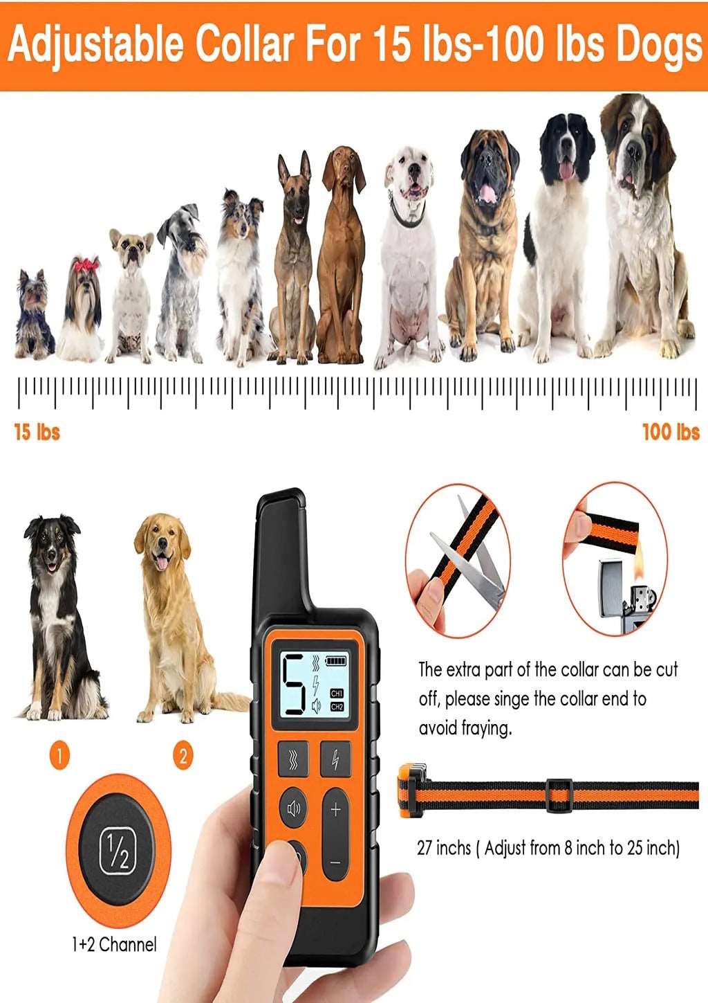 Orange Dog Training Collar 500m Control Trainer Device Vibration / Electrostatic pulse / Warning Stop Bark Deterrents - TrendyPet's Zone