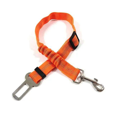 Orange elastic pet car seat belt and leash from TrendyPet's Zone, adjustable, reflective safety rope for dogs and cats.