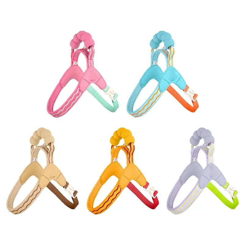 TrendyPet's Zone khaki escape-proof dog harness and leash set with reflective stitching for all dog sizes on a walking trail.