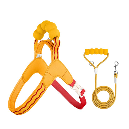 Orange escape-proof dog harness set with reflective stitching for all sizes, featuring adjustable straps and durable hardware.
