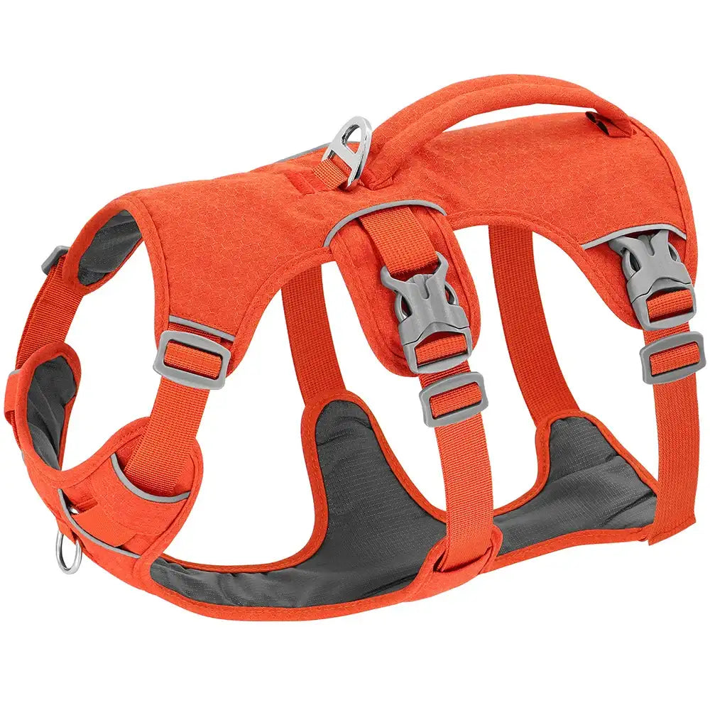 Orange Escape-Proof Reflective Dog Harness by TrendyPet's Zone, showing adjustable straps, reflective material, and sturdy design.