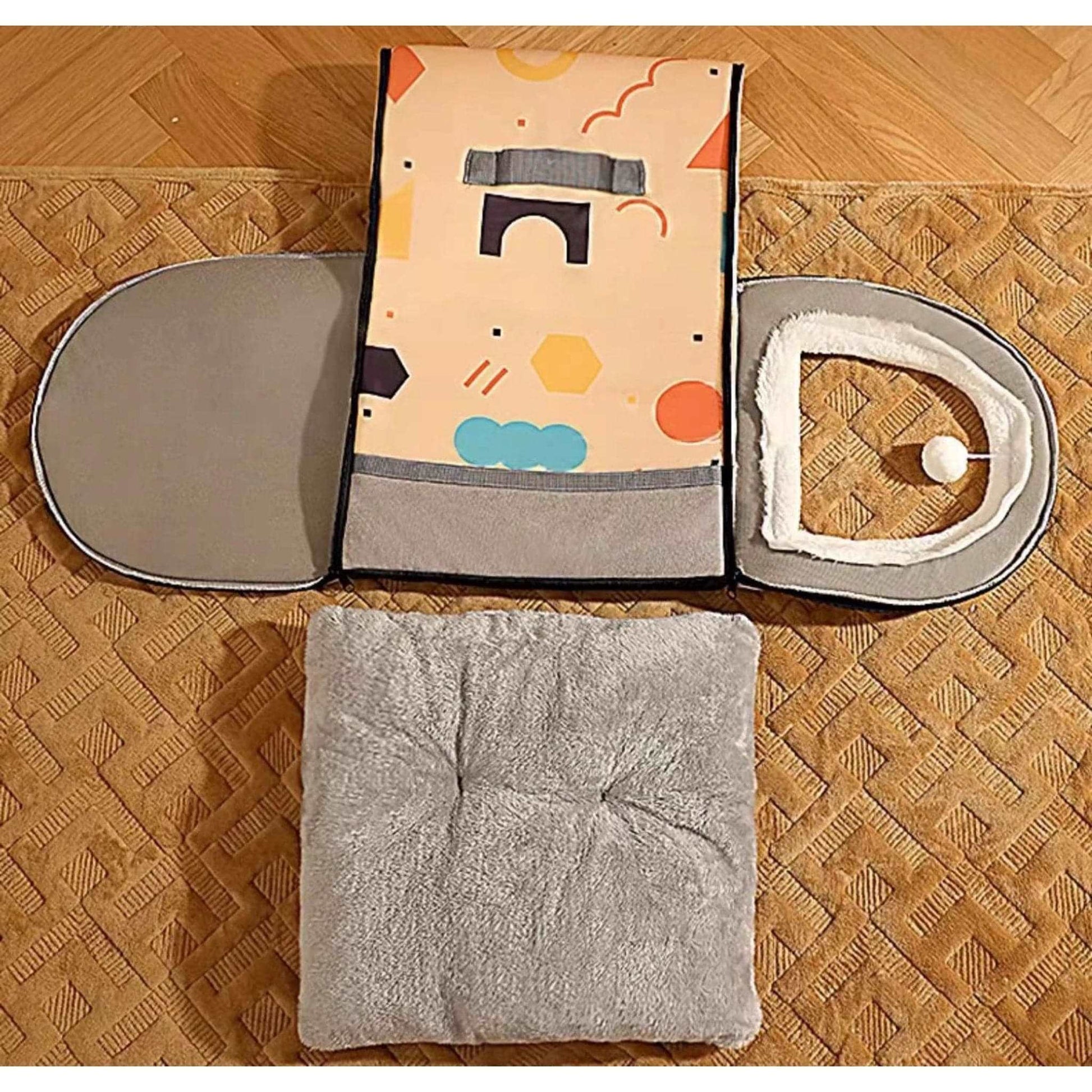 Orange and gray breathable plush cat bed house with washable soft cushion for small to medium pets, by TrendyPet's Zone.