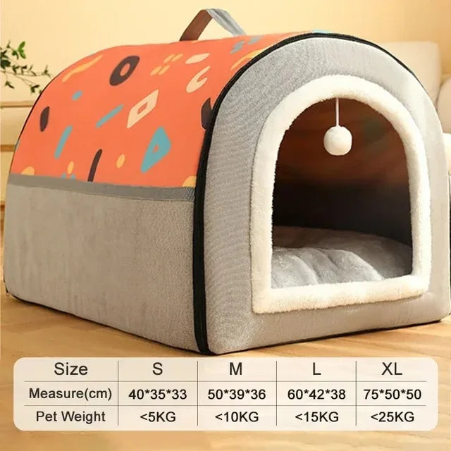 Orange and gray breathable plush cat bed house with washable soft cushion for small to medium cats, by TrendyPet's Zone.