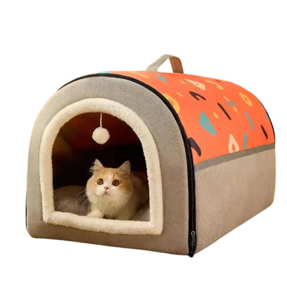Orange Gray Breathable Warm Plush Pet Bed House Washable Soft Cat Kitten Cushion Kennel for Small Medium Pet Supplies - TrendyPet's Zone