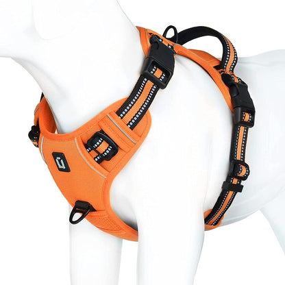 Orange TrendyPet's Zone No-Pull Dog Adjustable Harness with Easy Control Handle on a dog walking scene.
