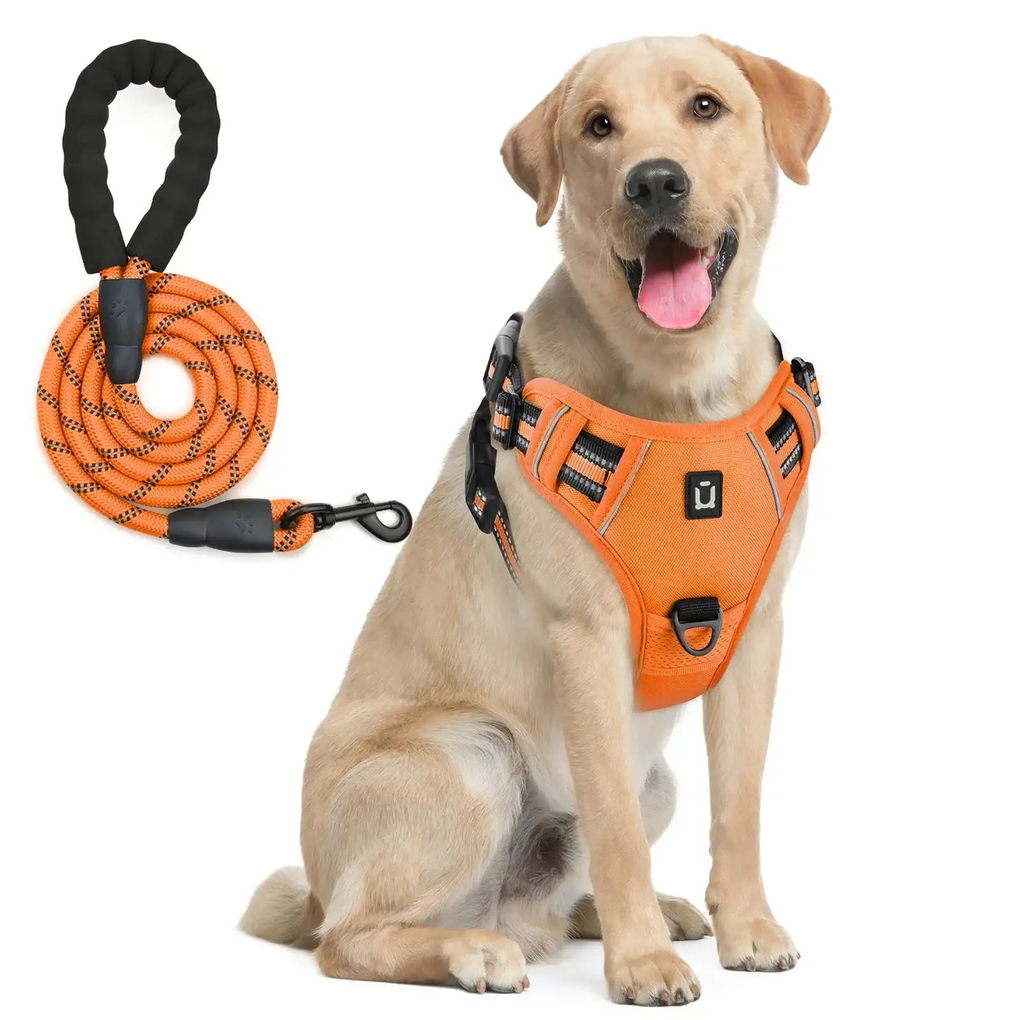 Orange adjustable dog harness with easy control handle from TrendyPet's Zone, designed to prevent pulling and ensure comfort.