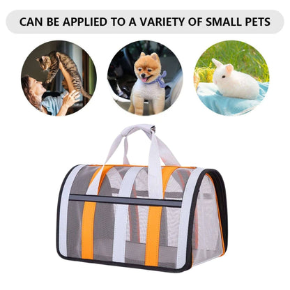 Orange TrendyPet's Zone pet carrying bag with large capacity, breathable design, shoulder strap, ideal for outdoor use all seasons.