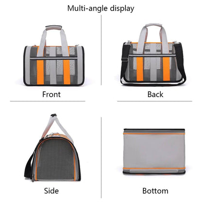 Orange TrendyPet's Zone pet carrying bag with large capacity, breathable design, and shoulder strap for outdoor use and all seasons.