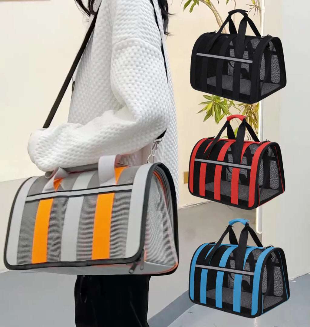 Orange TrendyPet's Zone pet carrying bag with large capacity, breathable design, ideal for outdoor use and all seasons.
