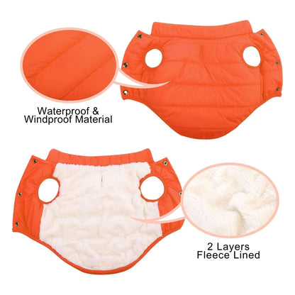 Orange winter dog coat from TrendyPet's Zone, warm fleece vest for small and large dogs, stylish pet winter clothing.