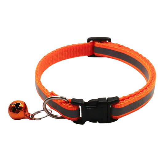Orange reflective LED cat collar with bell, adjustable nylon safety breakaway collar for cats and kittens by TrendyPet's Zone