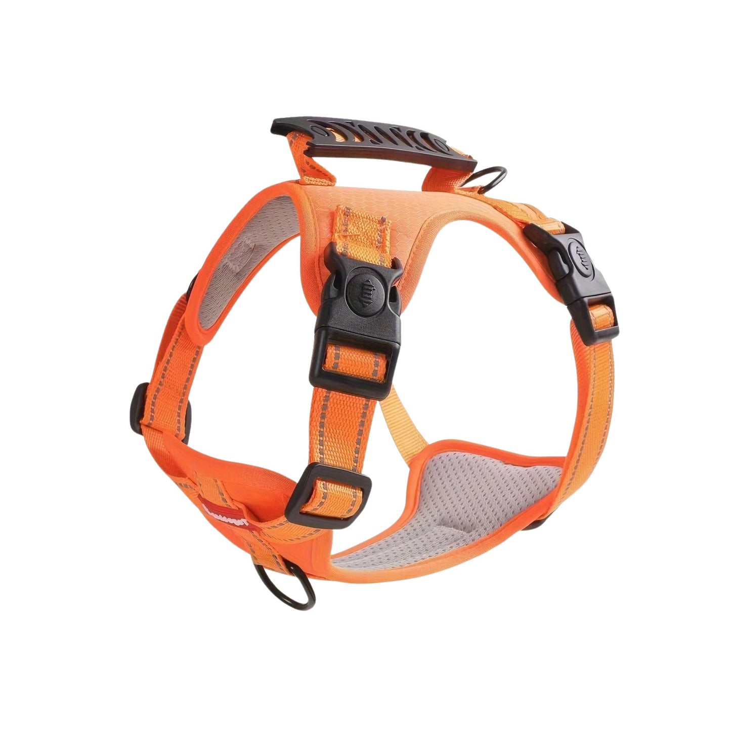 Orange soft no-pull dog harness with adjustable straps and easy control handle from TrendyPet's Zone, designed for comfortable walking.