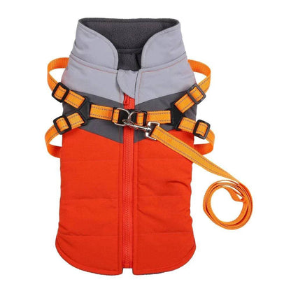 Orange Warm Dog Coat Autumn Winter Jacket with Harness Cold Weather Waterproof Clothes Outfit - TrendyPet's Zone