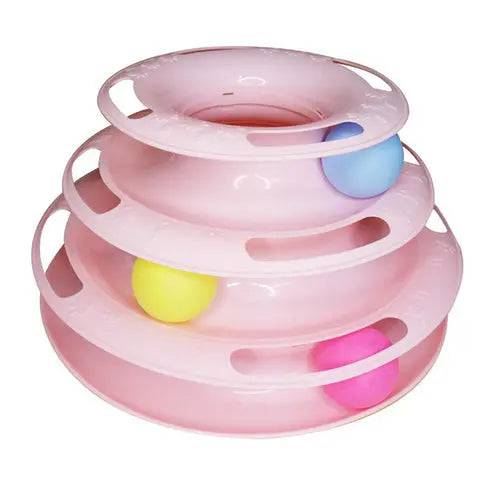 Peach 3/4 Levels Pet Cat Toy Training Amusement Plate Kitten Tower Tracks Triple Disc Tumbler Ball Interactive - TrendyPet's Zone