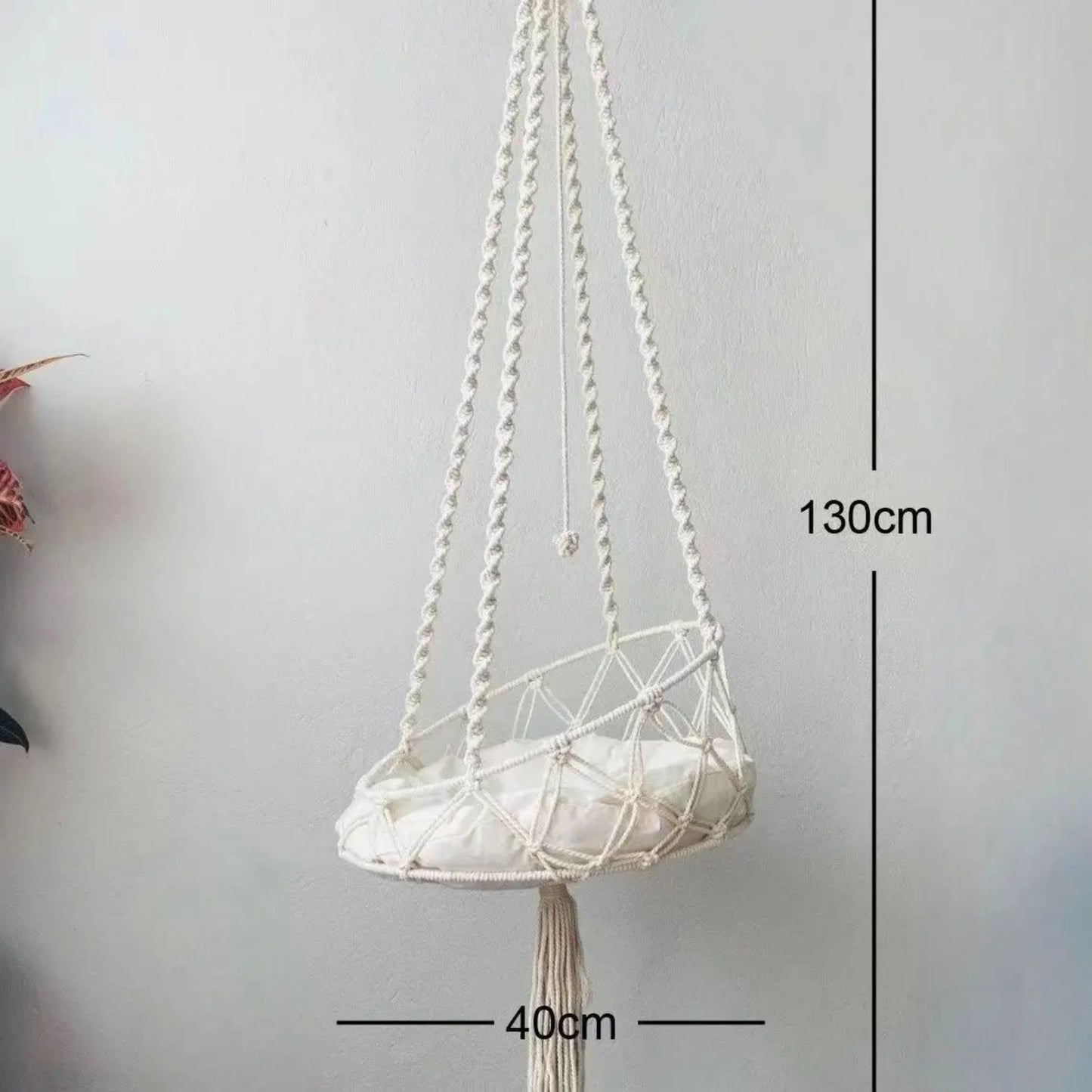 Handwoven cotton cat hammock swing bed with macrame design by TrendyPet's Zone, suitable for indoor and outdoor wall hanging.