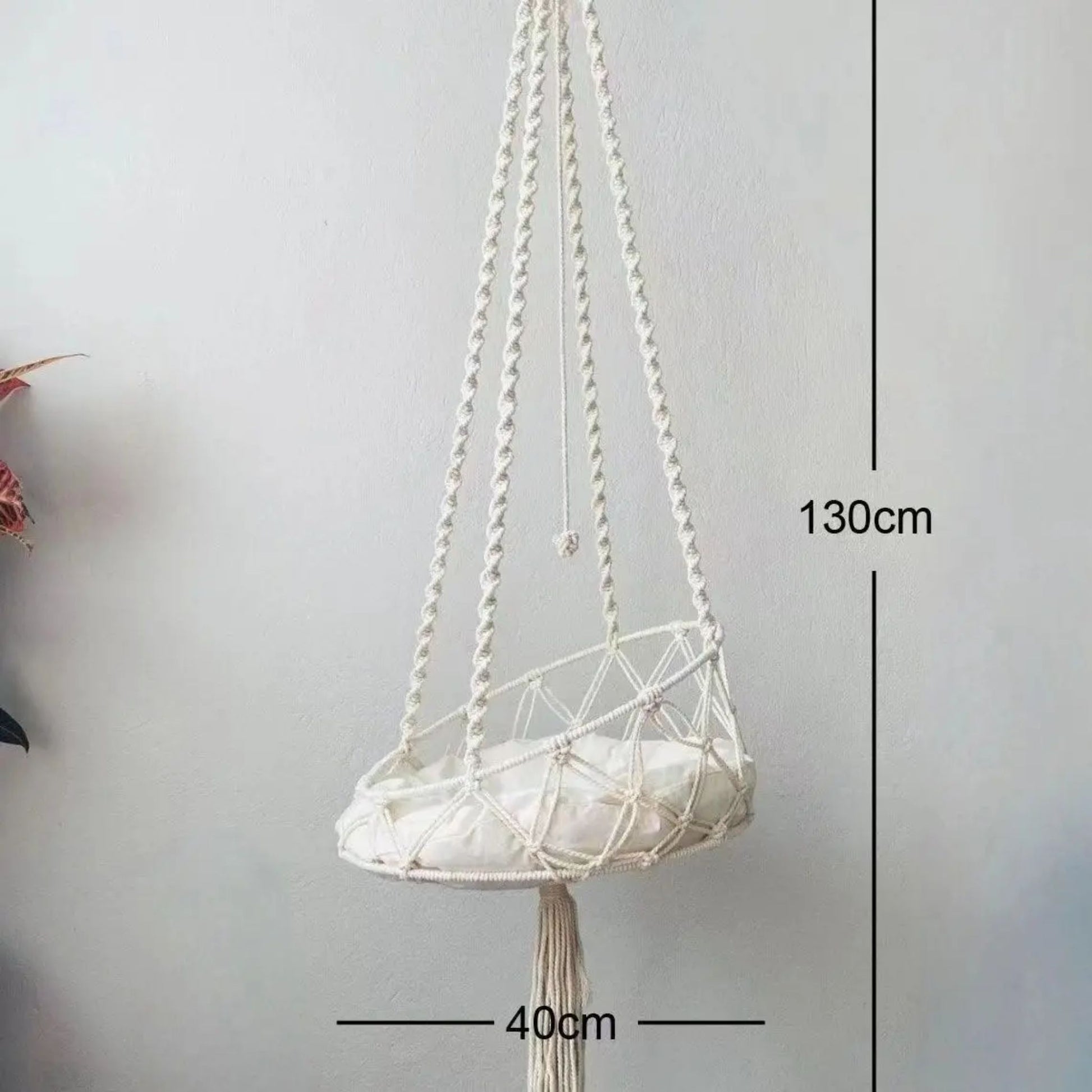Handwoven cotton cat hammock swing bed with macrame design by TrendyPet's Zone, suitable for indoor and outdoor wall hanging.