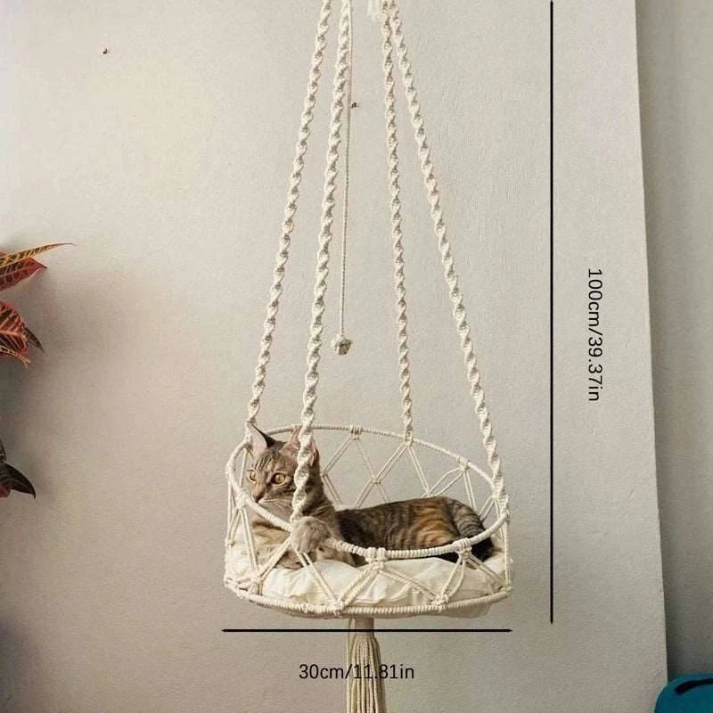 Pet Cat Hammock Swing Bed Handwoven Tapestry Cotton Macrame for Home Indoor Outdoor Wall Hanging - TrendyPet's Zone
