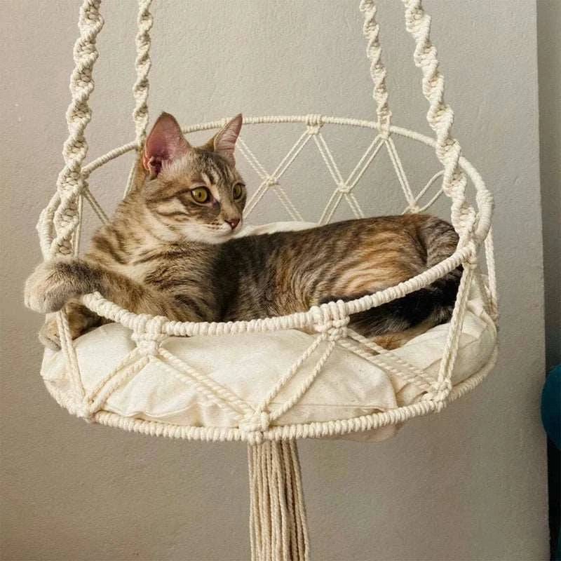 Pet Cat Hammock Swing Bed Handwoven Tapestry Cotton Macrame for Home Indoor Outdoor Wall Hanging - TrendyPet's Zone