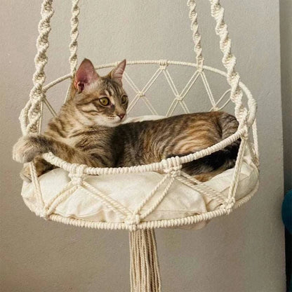 Pet Cat Hammock Swing Bed Handwoven Tapestry Cotton Macrame for Home Indoor Outdoor Wall Hanging - TrendyPet's Zone