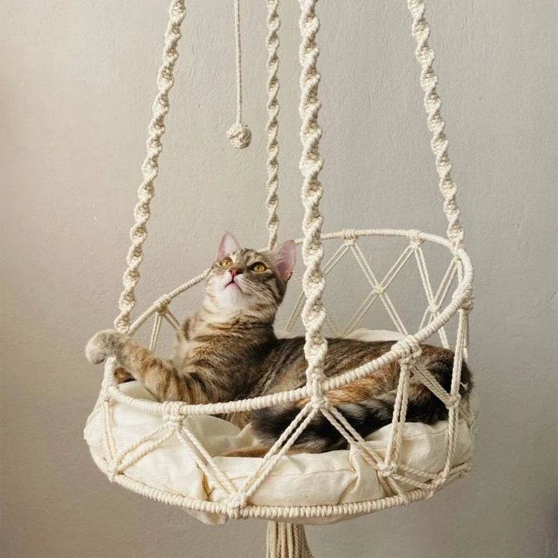Pet Cat Hammock Swing Bed Handwoven Tapestry Cotton Macrame for Home Indoor Outdoor Wall Hanging - TrendyPet's Zone