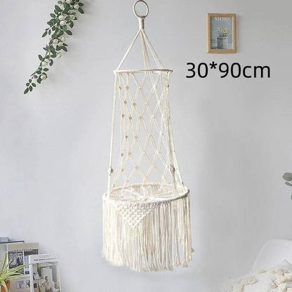 Pet Cat Hanging Bed Woven Hammock Cotton Rope Swing Tassel White Sleeping Nest Pet Kitten Thread Toy Basket TrendyPet's Zone