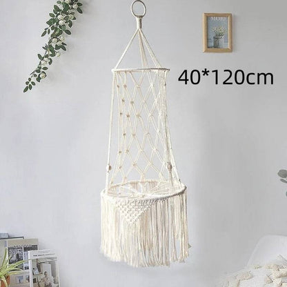 Pet Cat Hanging Bed Woven Hammock Cotton Rope Swing Tassel White Sleeping Nest Pet Kitten Thread Toy Basket - TrendyPet's Zone