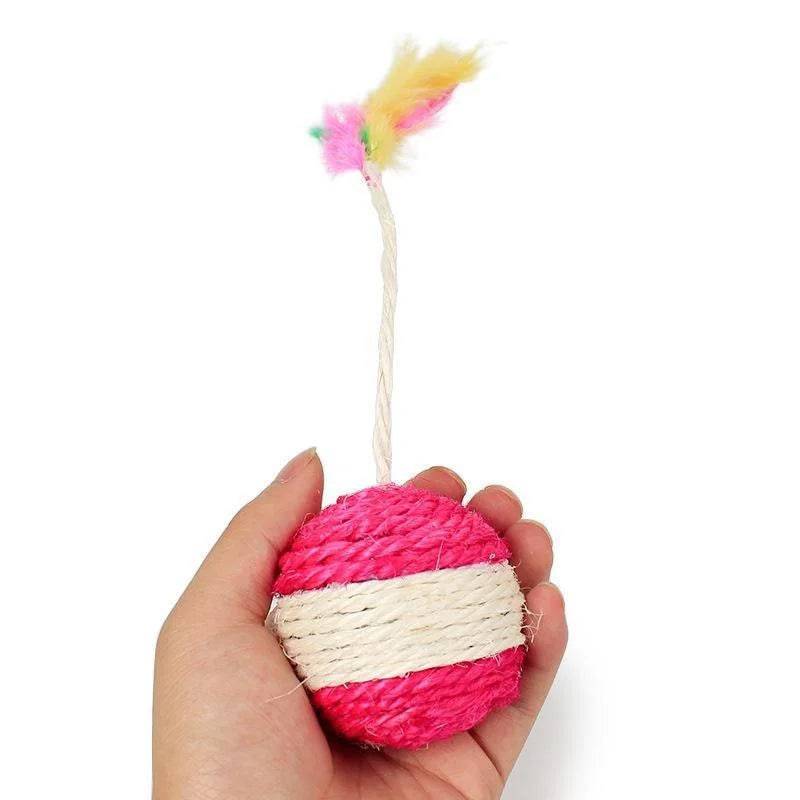 Pet Cat Toys Kitten Sisal Scratching Ball Training Interactive Feather Toy - TrendyPet's Zone