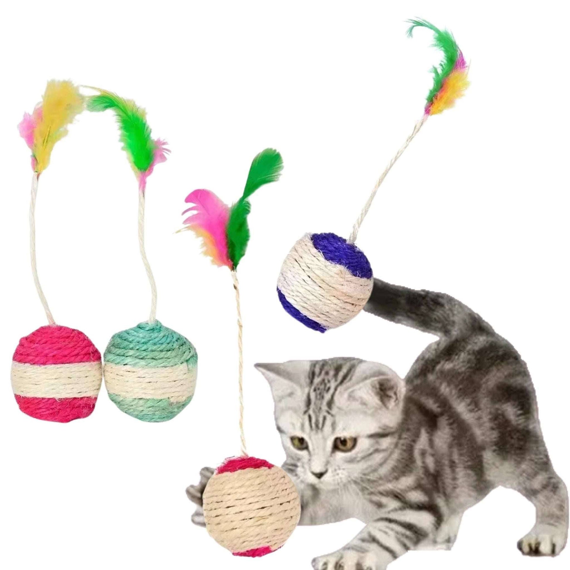 Pet Cat Toys Kitten Sisal Scratching Ball Training Interactive Feather Toy - TrendyPet's Zone