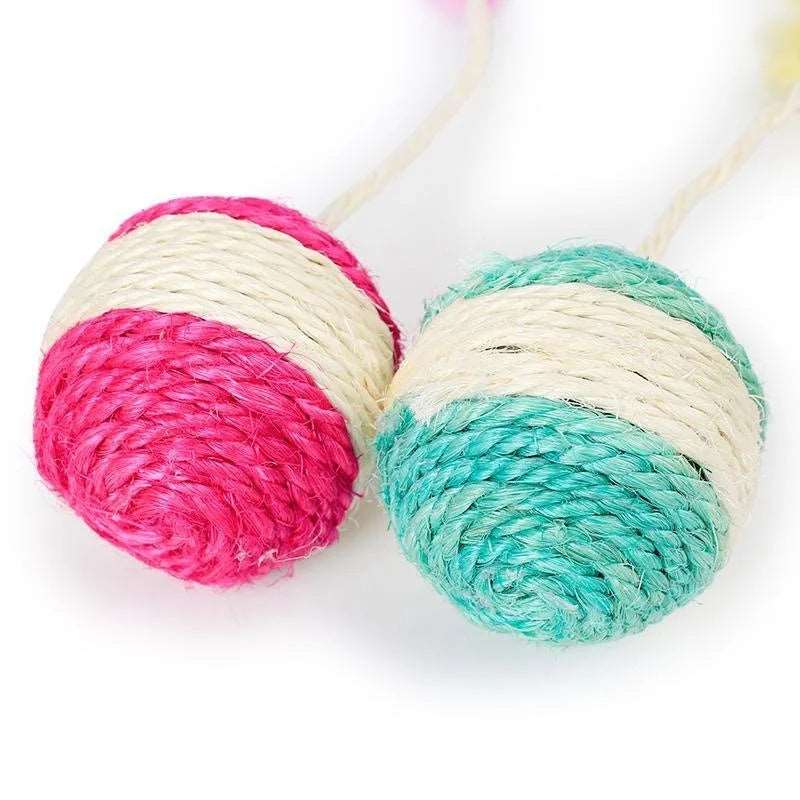 Pet Cat Toys Kitten Sisal Scratching Ball Training Interactive Feather Toy - TrendyPet's Zone