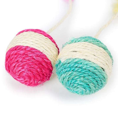 Pet Cat Toys Kitten Sisal Scratching Ball Training Interactive Feather Toy - TrendyPet's Zone