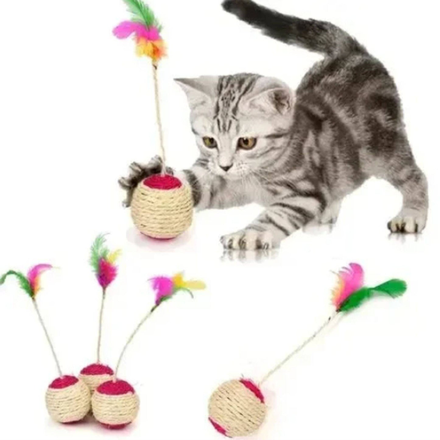 Pet Cat Toys Kitten Sisal Scratching Ball Training Interactive Feather Toy - TrendyPet's Zone