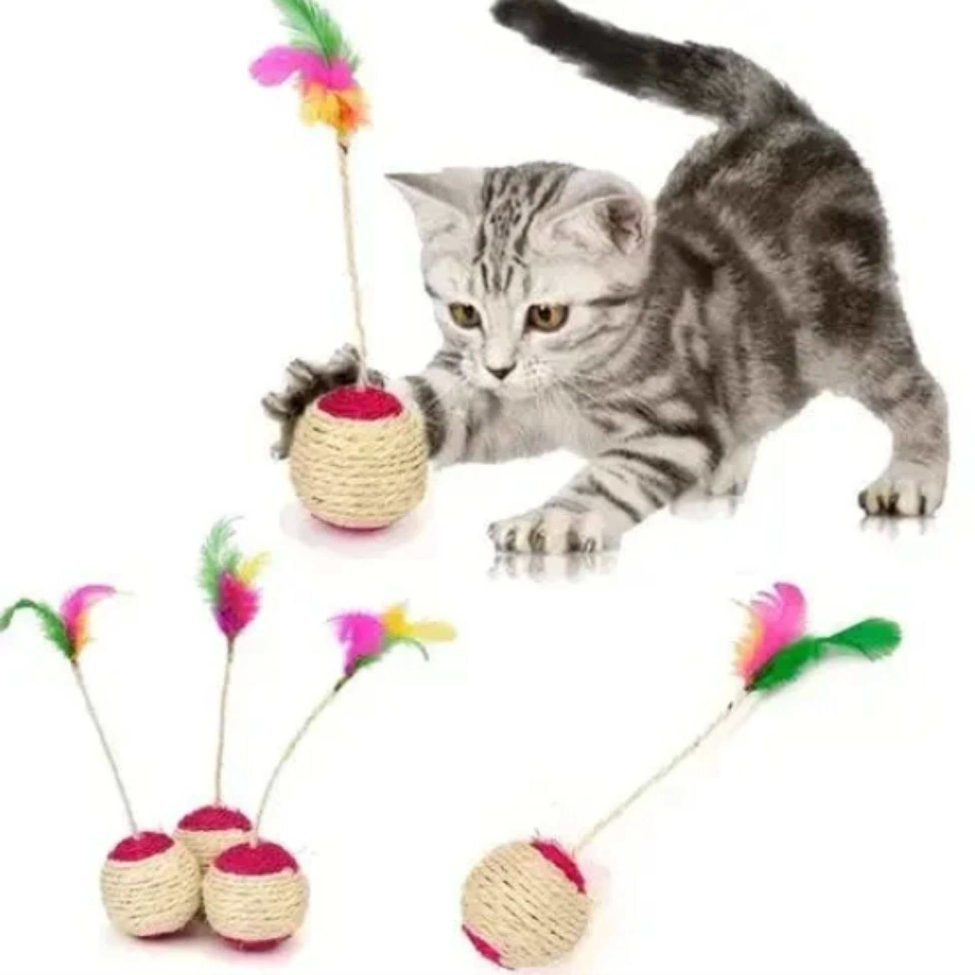 Pet Cat Toys Kitten Sisal Scratching Ball Training Interactive Feather Toy - TrendyPet's Zone