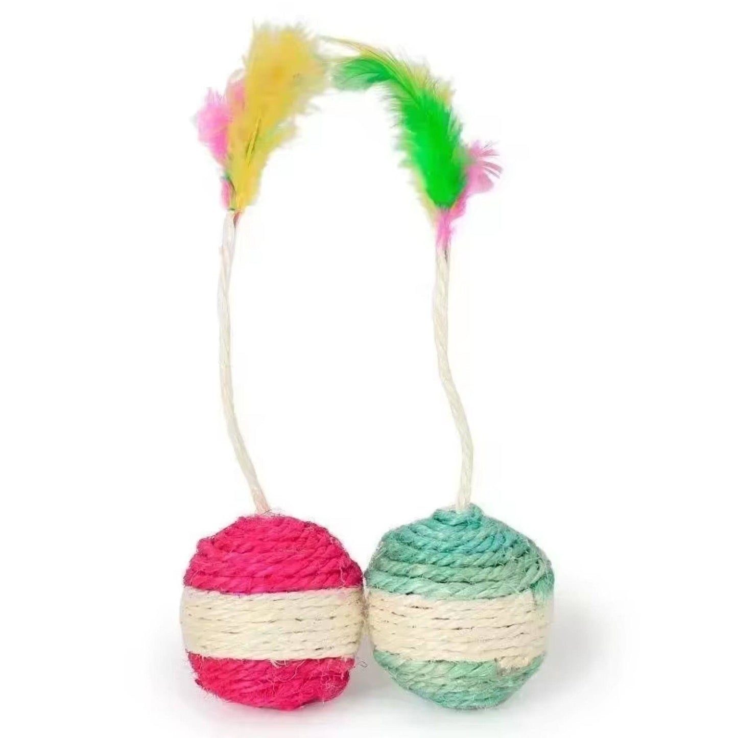 Pet Cat Toys Kitten Sisal Scratching Ball Training Interactive Feather Toy - TrendyPet's Zone