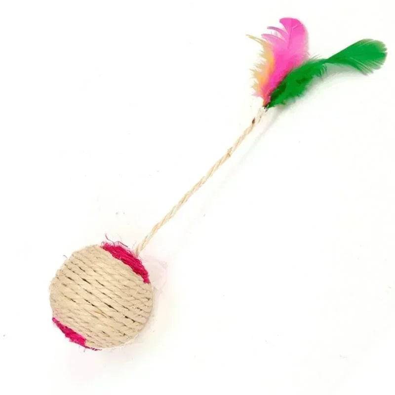 Pet Cat Toys Kitten Sisal Scratching Ball Training Interactive Feather Toy - TrendyPet's Zone