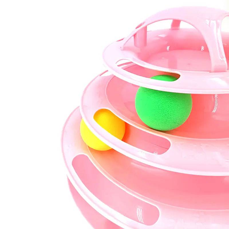 Pink 3/4 Levels Pet Cat Toy Training Amusement Plate Kitten Tower Tracks Triple Disc Tumbler Ball Interactive - TrendyPet's Zone