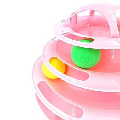 Pink 3/4 Levels Pet Cat Toy Training Amusement Plate Kitten Tower Tracks Triple Disc Tumbler Ball Interactive - TrendyPet's Zone