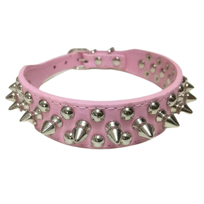 Pink Adjustable Leather Dog Collar Neck Strap PU Leather Punk Rivet Spiked Pet Puppy Collars - TrendyPet's Zone