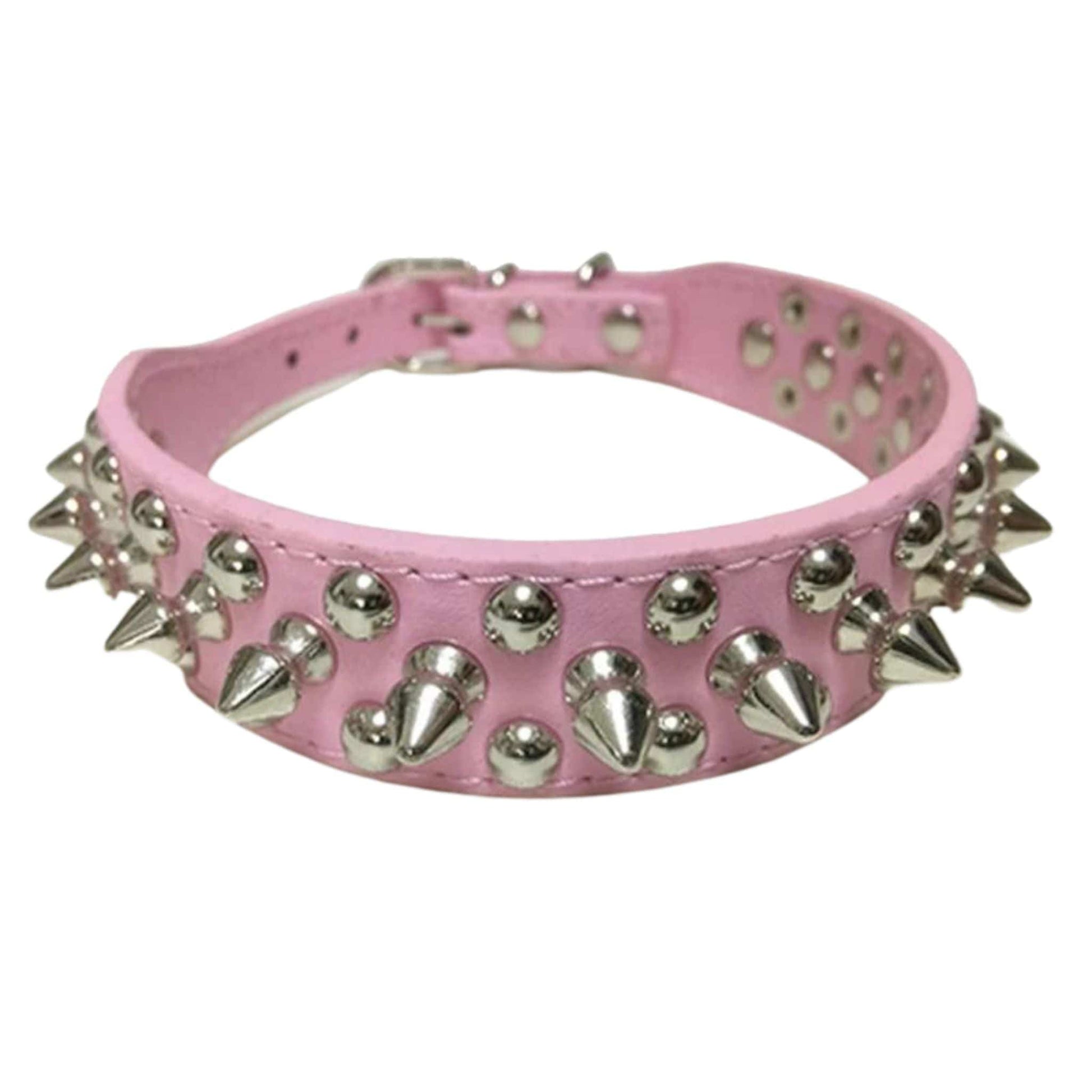 Pink Adjustable Leather Dog Collar Neck Strap PU Leather Punk Rivet Spiked Pet Puppy Collars - TrendyPet's Zone
