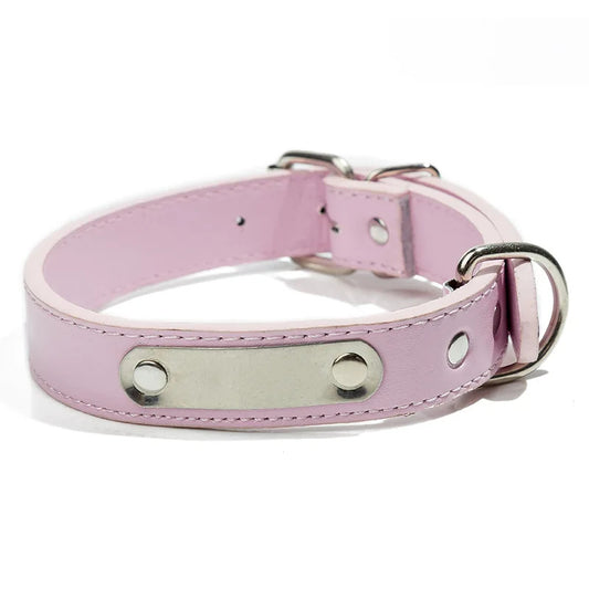 Pink Adjustable PU Leather Dog Collar with ID Tag TrendyPet's Zone