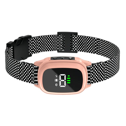 Automatic dog barking collar with rechargeable bark stopper device, equipped with sensors and adjustable strap. TrendyPet's Zone 