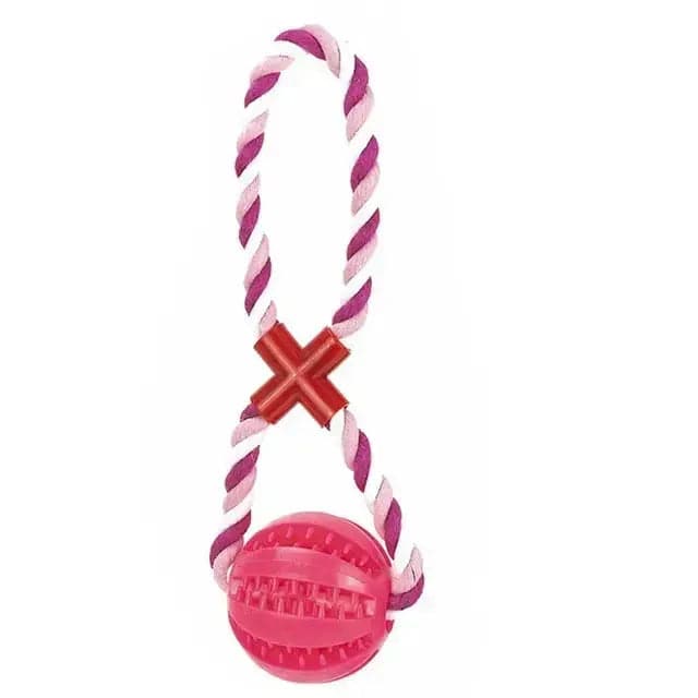 Pink Ball Fuchsia & White Hemp Rope Toys Treat Interactive Rubber Leaking Balls for Small Dogs Chewing Bite Resistant Pet Tooth Cleaning - TrendyPet's Zone