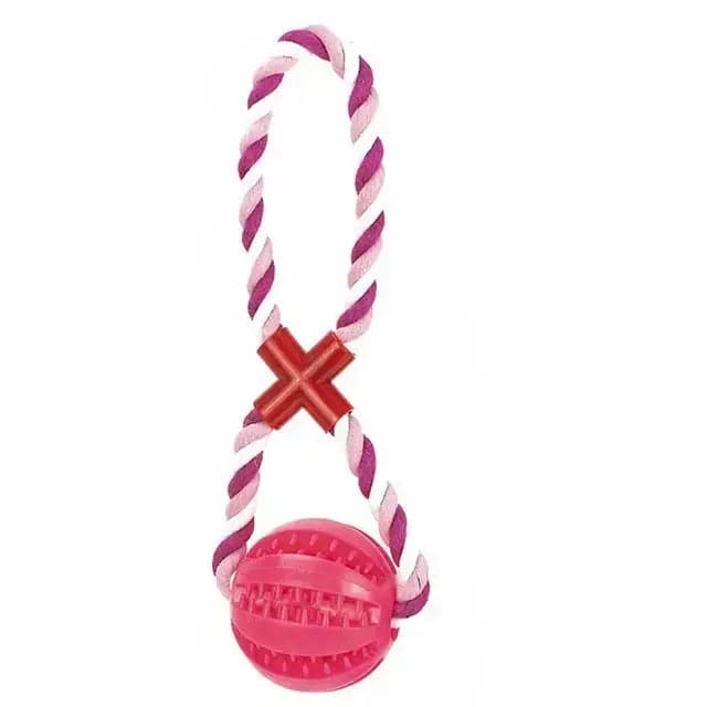 Pink Ball Fuchsia & White Hemp Rope Toys Treat Interactive Rubber Leaking Balls for Small Dogs Chewing Bite Resistant Pet Tooth Cleaning - TrendyPet's Zone