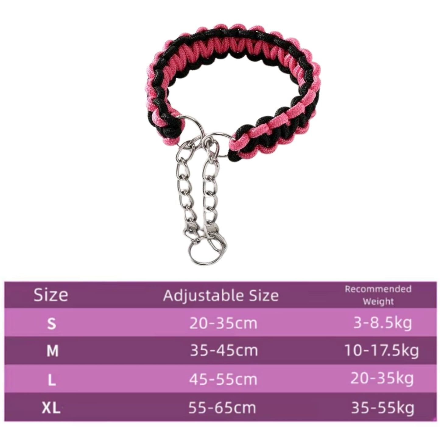 Pink and black woven martingale dog collar with nylon adjustable strap for small to large dogs by TrendyPet's Zone.