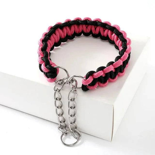 Pink Black Woven Dog Collars P Chain Nylon Adjustable Collar For Small Medium And Large Dogs - TrendyPet's Zone
